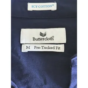 Buttercloth Pre-Tucked Fit Shirt Medium Navy Blue Icy‎ Cotton Button Up Collared thumbnail 4