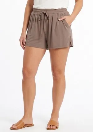 Sweat Shorts Womens Large Brown Stretch Drawstring Waist Low Rise Slash Pockets thumbnail 1
