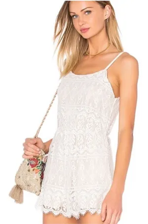 Alice + Olivia Cassia Lace Romper Sleeveless Ivory thumbnail 1