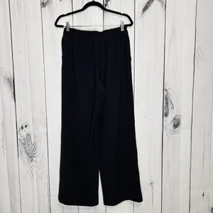 LULULEMON Noir Pant Women Sz 10 Wide Leg Tie Elastic Waist Black Slash Pockets thumbnail 4