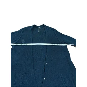 Free People long line open‎ knit snap closure oversized teal cardigan sz XS thumbnail 6