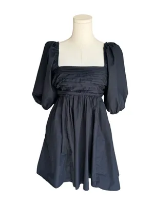 Abercrombie - Black Puff Sleeve Mini Square Neck Babydoll Fit Flare Dress Sz XS thumbnail 2