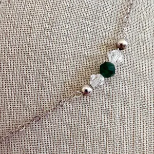 Vintage Sterling Silver Green Stone & Crystal Necklace Emerald Tone Beaded Neck thumbnail 6