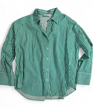 Double Zero Women’s L Green White Stripe Oversized Cotton Button Down Shirt thumbnail 1