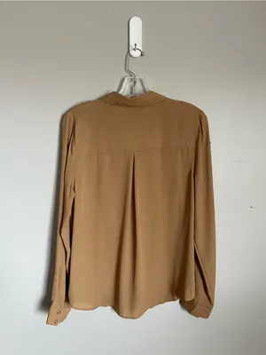 WORTHINGTON | Tan Snap Button-Front Long Sleeve Blouse Sz M thumbnail 6