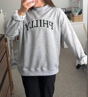 Philly Eagles custom Mockneck sweatshirt L Gray Size L thumbnail 3