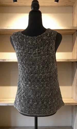 Mo:Vint Black/Gray/White Crocheted Swester Vest Sleeveless Top NWT thumbnail 1