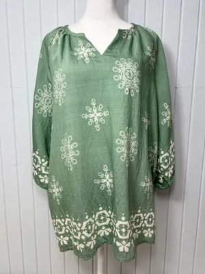 Bebonnie Boho Embroidered Tunic Top - Sage‎ Green Size L NEW thumbnail 5