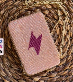 Beaded Pink Crossbody Clutch with Magenta Lightning Bolt thumbnail 1