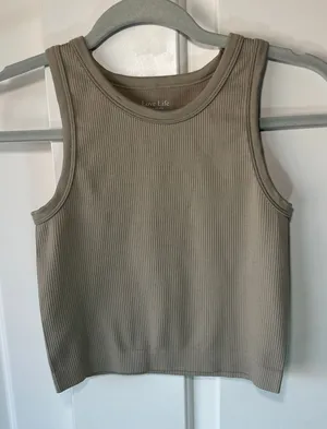 Love Life‎ Essentials Ribbed Tank Top XS/S Beige Crop Sleeveless Casual thumbnail 1