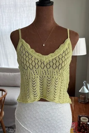 American Threads Green Crochet Crop Top Tank Adjustable Straps Y2K Small Medium‎ thumbnail 1