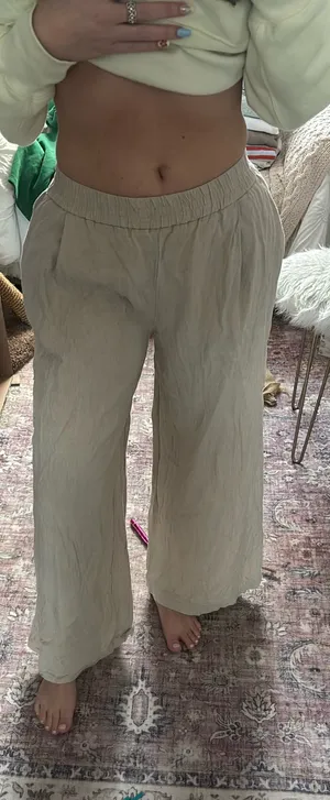 Zara Flowy Linen Tan Pants thumbnail 4