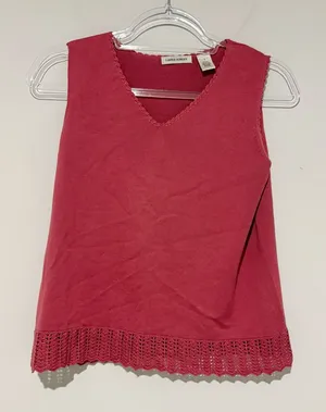 Laura Ashley silk lace crochet v neck tank top pink red‎ small thumbnail 1