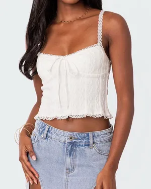 Edikted Knit Tie White Lace Tank Top thumbnail 1