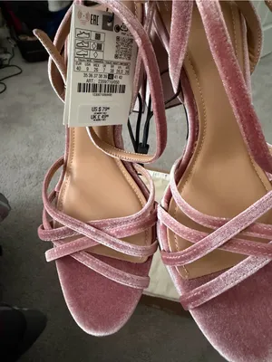 Zara Pink Velvet Platform Block Heel Sandals thumbnail 9