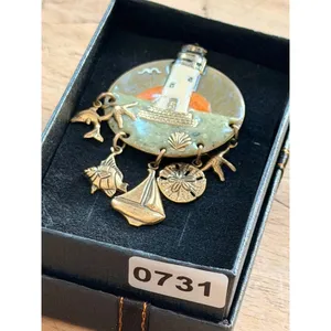 Lighthouse-Themed Enamel Brooch With Nautical Charms & Gold Accents Measures App thumbnail 5