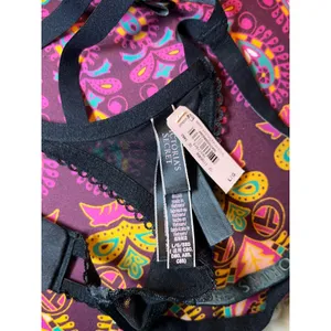 Victorias Secret Black Strappy Open Quarter Cup Bra Rhinestone‎ Bows Size Large thumbnail 8