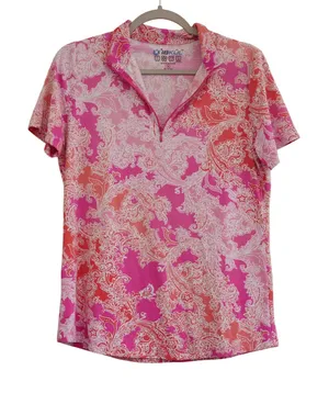 IBKUL Women's Size M Quarter Zip Sun Shirt Pink Paisley UPF 50 Activewear Sporty thumbnail 1