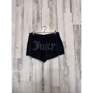 Juicy Couture Black Velour Sleep Shorts Rhinestone Logo Lounge Shorts Size M thumbnail 2
