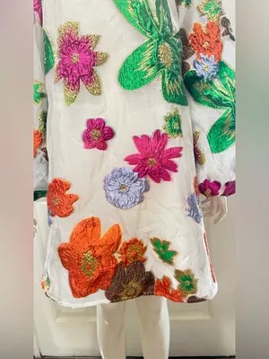 En Crème Floral Organza Bubble Sleeve Mini Dress long sleeve womens Sz Medium thumbnail 9