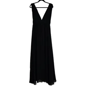 Lulus Black Deep V Neck‎ Empire Waist Maxi Dress Slit Size S thumbnail 4