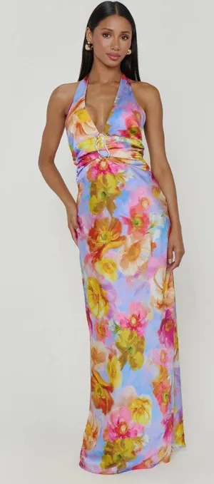 Show Me Your Mumu Chelsea Maxi Dress Brushed Blooms Abstract Print Size Small thumbnail 1