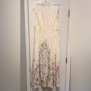 Joie Linen Blend Midi Dress L Ivory Floral Coastal Resort Summer Linen Blend‎ thumbnail 4