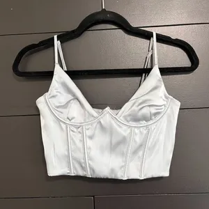 WHITE FOX Silver Corset Crop Tank Top Women’s Sz Small EUC thumbnail 1