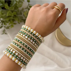 Elegant Green & Pearl Gold Bangle Set – Indian/Pakistani Jewelry thumbnail 1