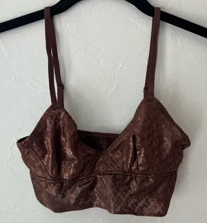 - Nwt Skims (B17) Logo Foil Mesh Skimpy Triangle Bralette In Coffee Xs thumbnail 1