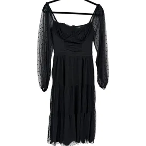 Lulus Black Swiss‎ Dot Tiered Bustier Midi Dress Size XS Whimsigoth Fairy Grunge thumbnail 5