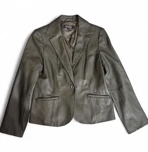 Kasper Dark Olive Leather Single-Button Blazer thumbnail 1