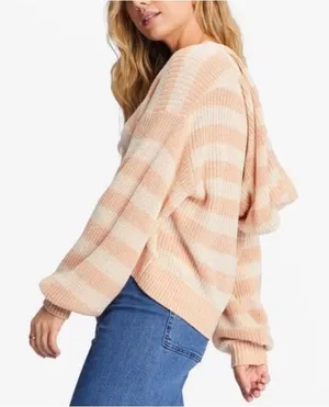 Billabong Mas Amor‎ Peach and Cream Striped Hooded Sweater thumbnail 1