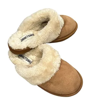 Minnetonka Tan Cream Mules Suede Leather Comfy Slippers 6 thumbnail 1