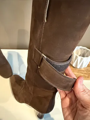 CROSS STAGE Chocolate Brown Suede Knee Boots Classic Heeled Adjustable Calf 7 thumbnail 4