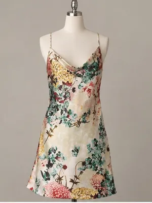 Natori Abstract Floral Satin Cowl Neck Slip Dress Women Sz XL thumbnail 8