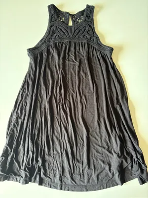 LOFT Crochet Top Swing Dress Black Sleeveless Stretch Boho Cocktail Womens Large thumbnail 1
