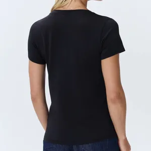 Quince Black V Neck Solid Short Sleeve Tee T Shirt Top M thumbnail 3