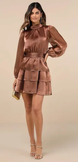 Lulus Ideal Behavior Metallic Tiered Mini Dress thumbnail 1