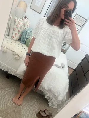 Free People Knit Skirt Midi Ribbed Caramel thumbnail 1