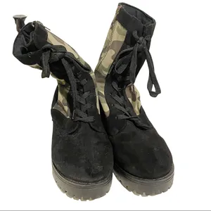 Rouge Size 10‎ Black Faux Suede Camouflage Lace Up Combat Boot Rubber Sole thumbnail 2