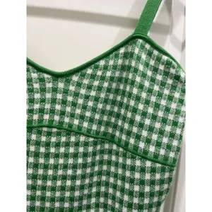 Anthropologie Maeve Gingham Green & White Knit Mini Mod Dress Sz M thumbnail 5