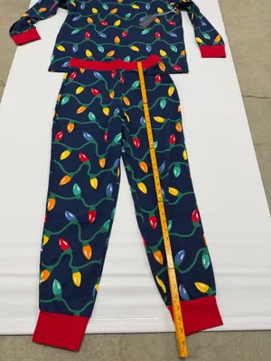 PajamaGram Christmas Light Pajama Set Navy Blue Red Holiday size M NEW thumbnail 2