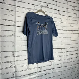 Under Armour Youth XL Navy Performance Logo Athletic Loose Fit Gym Training Tee thumbnail 2