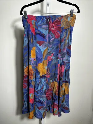 X399. Carole Little Blue Floral Midi Skirt with Pink & Gold Accents thumbnail 4