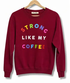 Wound Up Strong Like My Coffee Graphic‎ Sweatshirt Burgundy Fleece Crewneck XS thumbnail 1
