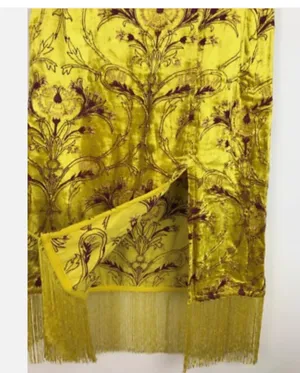 Anthropologie Slim Fringed Velvet Midi Skirt Flowy High Waisted Yellow thumbnail 7