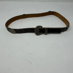 Western Concho Belt Leather Black Silver Engraved Buckle Women M-L thumbnail 7