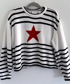 Vintage Sweater Womens XL‎ White Blue Cotton USA Patriotic Chunky Fisherman 90s thumbnail 1