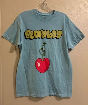 NWT PLAYBOY women’s Retro Cherry Print Graphic Tee sz M thumbnail 1